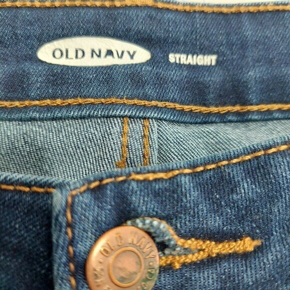 Old Navy Straight Leg Jeans Women's 14 Reg Medium Wash Blue Mid Rise Distressed - Picture 8 of 9